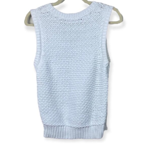 Equipment Femme White Bay Crew Neck Sleeveless Knit Top Size Medium Buttons Boho - Picture 5 of 11